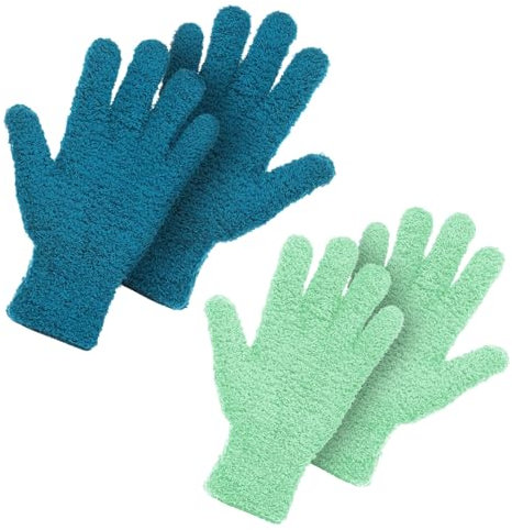 2 Paare Mikrofaser Handschuh, Waschbar, Korallenvlies Handschuhe, Wiederverwendbar Staub Reinigung Handschuhe, für Küche Autos Spiegel Jalousien und Schwer Zugängliche Ecklücken(Blau, Himmelblau)