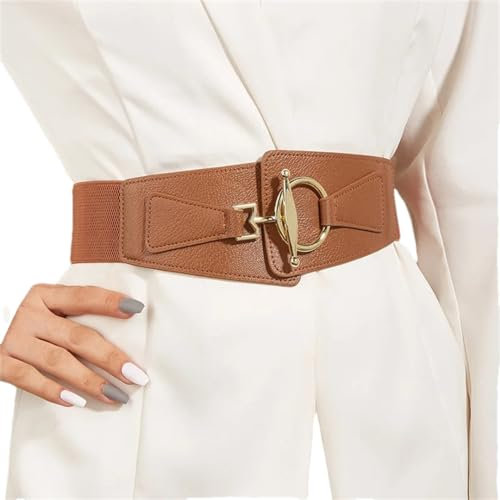 Breiter Taillengürtel für Damen, aus PU-Leder, Retro-Stil, Stretch, Kummerbunds, khaki, One size