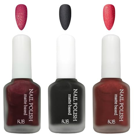 Matte Nail Polish Set,3 Colors Nail Varnish Set,Burgundy Dark Red Nail Varnish, Shimmer Quick Dry & Long Lasting,Black Nail Polisht for Women DIY Nail Art at Home,12ML