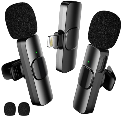BYbrutek Upgraded 2-Pack Lavalier Wireless Microphones for iPhone and iPad, Mini Microphone for Video Recording/Podcasts, Interviews, YouTube, TikTok, and Vlogging