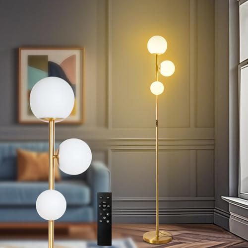 ShineMuse LED Stehlampe 168cm Gold – 3 Rundlichte, dimmbar, Fernbedienung | 168cm Stehlampe Gold | 3 Rundlichte | Dimmbar + Fernbedienung | Farbtemperatur einstellbar | Timer | Wohnzimmer, Büro, Flur