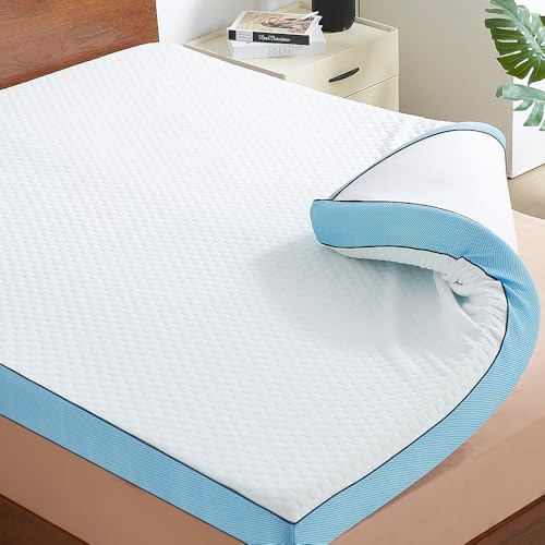 CASABEL Topper 140x190 cm con 2 Lati Morbido o Rigido, 7 cm, Memory Foam e Gel, Rivestimento in 100% Cotone, Topper Materasso Matrimoniale Traspirante, Rinfrescante e Ipoallergenico