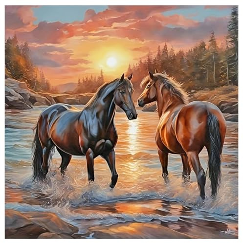 SHEGZHUC 40x50cm Eckige Steine Diamond Painting Pferde Groß Malen nach Zahlen Pferde Diamond Painting Tiere Diamant Malerei Kunst Stickerei Kreuzstich Bilder Mosaik Geschenk Wanddekoration