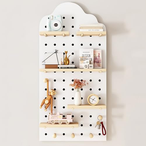 Peg Board, Lochplatte, Lochplatte Holz, Stecktafel Wand Organizer, Lochwand Büro, Massivholz-Stecktafel-Kombinationsset, for das Heimbüro(White,60x120cm/24x47in)