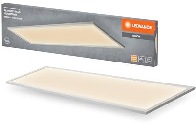 LEDVANCE Planon Plus Deckenleuchte in Weiß mit fortschrittlicher LED-Technik, 36 W, rechteckige Form (1200 x 300 mm), warmweiße Lichtfarbe bei 3000 K, Aluminium-Gehäuse, mattierter PMMA-Diffuser