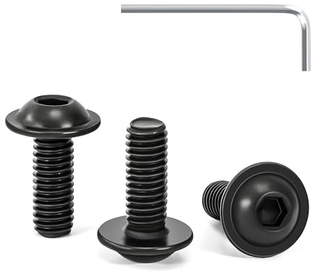 Tunejoy 30 Piezas Tornillos de Cabeza Alomada con Brida M6 x 16 mm Negro Tornillo de Cabeza Hexagonal de Acero Inoxidable A2 V2A Tornillos Máquina con llave Allen Rosca Completa