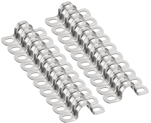 sourcing map 20 Stück 5/16 Zoll 22 mm Rohrschellen, M22 U-Rohrschellen, Edelstahl, starres Rohrband, U-förmige Halterung mit zwei Löchern für Rohr, Schlauch, Drahtschnur, Befestigung, dick, 20 Stück
