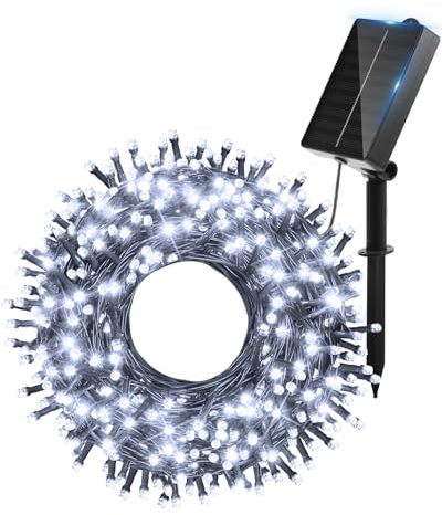 Ollny Solar Lights Outdoor Garden 20m 200 LEDs Fairy Light, Waterproof Cool White String with 8 Modes Large Capacity, Outside Decorative Lighting for Tree Fence Gazebo Patio Camping Decorations