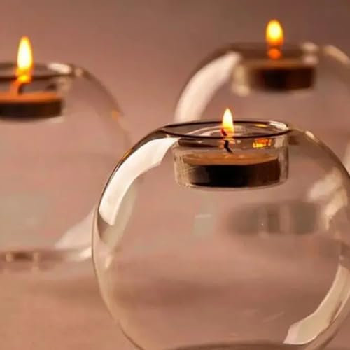 Glass Bauble Tea Light Holders, Set of 3, Elegant Crystal Glass Candle Holder - Perfect for Christmas, Halloween, Romantic Weddings & Home Decor