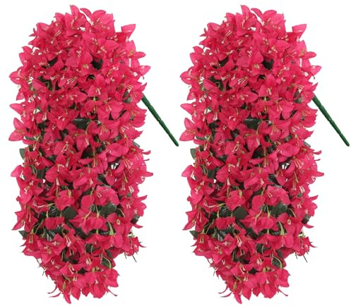 UXORSN 2 Stück Kunstblumen Hängend Roserot Künstliche Bougainvillea Pflanze | Künstliche Balkonpflanzen, Kunstpflanzen Outdoor Wetterfest, Künstliche Blumen wie Echt für Draußen Garten Balkon Dekor