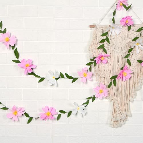 Easy Joy Papier Gänseblümchen Blumen Girlande,Weiß Rosa | Daisy Banner Party Decorations für Geburtstag Mädchen Kinder Hochzeit Babyzimmer Gartenparty Frühling Sommer Baby Shower Wand