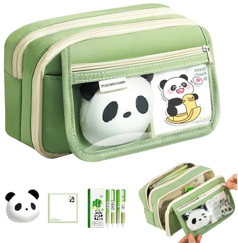 Youery Federmäppchen, Mäppchen Große Kapazität, für Jungen, Mädchen und Teenager, Bleistifttasche Stifteetui Schreibwaren Pencil Case Organizer für Schule & Büro, Cute Animals Panda -Grün