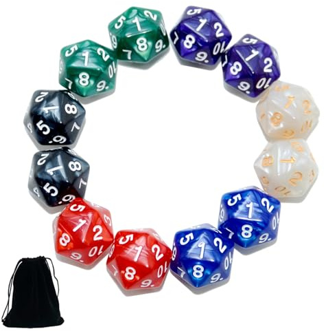 SmartDealsPro Confezione da 12 dadi a 20 facce D20 grandi, poliedrici, con custodia, per giochi da tavolo DND RPG MTG
