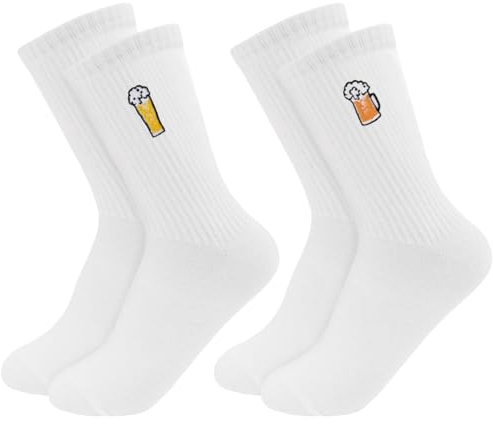 Augesak 2er Pack Weiße Tennissocken Damen & Herren,Motiv Bier Socken,Biersocken Männer,Tennis Socken Arbeitssocken EU 39-42