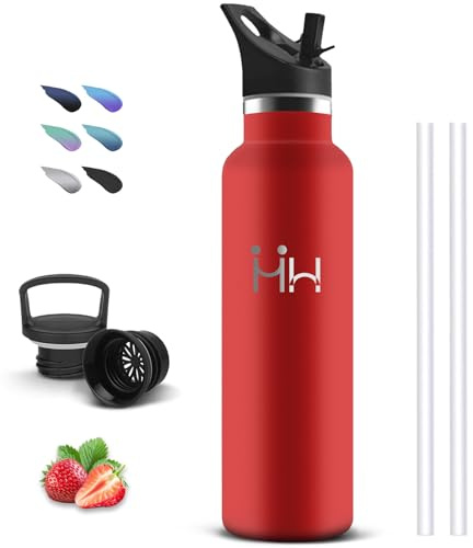 Botella Termica, Botella Acero Inoxidable 1 litro, sin BPA, Cantimplora con Pajita, A Prueba de Fugas, Termo Acero Inoxidable, Doble Aislamiento, Cantimplora para Cámping, Senderismo, Gimnasio, Correr