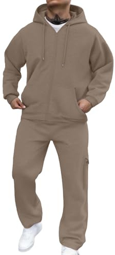 Generico Tuta Uomo Completo Tinta Unita Traspirante Completi Sportivi Larghi Fitness Comodo Felpe Con Cappuccio E Pantaloni Con Tasche Leggera Tuta 2 Pezzi Casual Autunno Inverno Completo Uomo