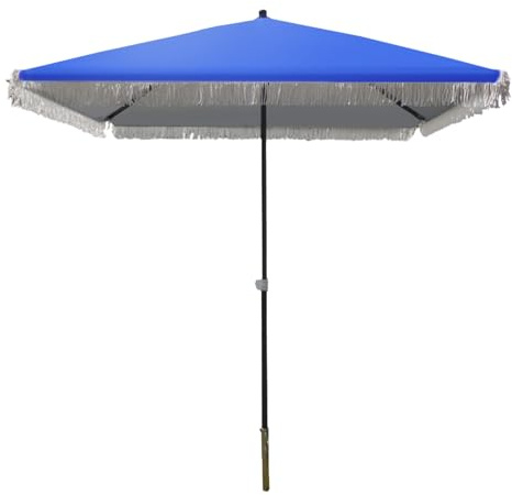 CTREVL 200 cm Sonnenschirm Strand mit Quasten, UV Schutz UPF 50+ Gartenschirm Winddicht und Regenfest Leicht zu Tragen für Terrasse Balkon Pool ohne Ständer(Blau)