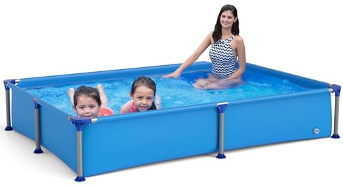 RELAX4LIFE Kinderpool, Planschbecken für Kinder, Aufstellpool rechteckig, 228 x 159 x 42 cm, Swimming Pool Metallrahmen, Schwimmbecken klein, Schwimmpool für Garten