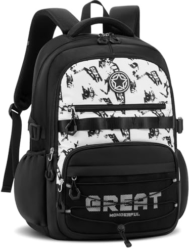 Amythe Mochila Escolar Niños 8 a 15 Años Transpirable Viaje Impermeable Negro
