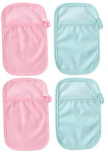 Warmhm Babybadehandschuhe und Daumenring aus Baumwolle und Polyester 4 Stück mit Sanfter Textur Wiederverwendbar Zufällige Farbe Geeignet für Shower und Badetücher für Neugeborene