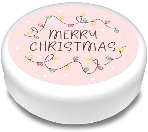 Cakeshop Round Personalised Edible Christmas Lights Cake Topper Decoration | Personalise Custom Text | For Xmas Parties & Family Celebrations| Multiple Shapes & Sizes | Icing & Wafer Paper Options