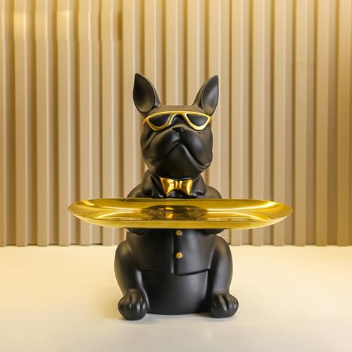 Hosoncovy harts bulldog staty bricka nyckelhållare godis smycken örhängen bricka lämplig för hem matbord dekor kontor litet objekt förvaring (svart)