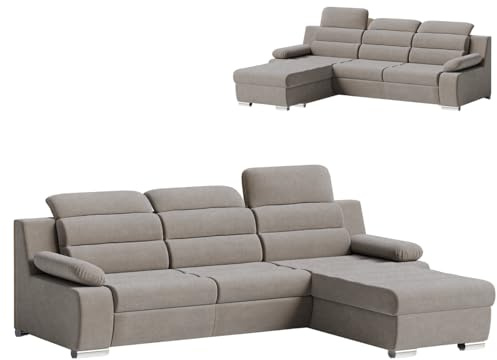 Robin Inspire Pavero Ecksofa Schlafsofa Grau | L-Form Eckcouch mit Schlaffunktion, Bettkasten, Relaxfunktion, Kopfstützen, freistehendes Sofa, Wohnlandschaft