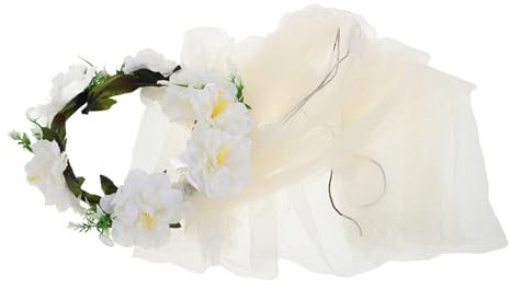 Healeved Guirlande de Fleurs en Rotin Synthétique Blanche Bandeau Cheveux Artisanal pour Voile de Mariée Accessoire Romantique Plage et Cérémonie Couronne Cheveux Mariage et Fête