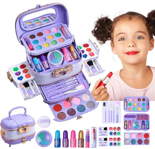 Nevalerra Set di trucchi per bambini, set di trucchi per bambine, set di cosmetici Princess Toys, lavabile 57X, set di cosmetici per bambini e ragazze