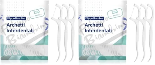 150 Pezzi Filo Interdentale by Filippo Bianchini, forcella interdentale, Bastoncini Portatili Cura Dentistica per Tutta Famiglia (Confezione da 2)