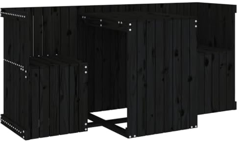 PUGYNBK Balkonmöbel-Set 2-Sitzer aus massivem Kiefernholz, schwarz, mit stabilem Tisch und Latten-Design für Terrassen und Gärten
