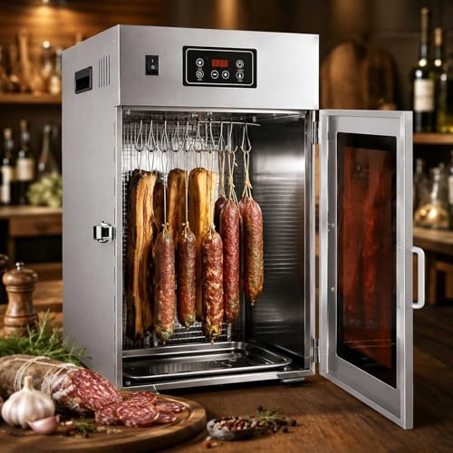 aromaoveite Essiccatore per Carne E Salumi, Essicatore Alimentare Professionale in Acciaio Inox, Cella Stagionatura Salumi con Timer LED, Armadio Essiccatore per Salsicce, Biltong E Jerky 7.5KG