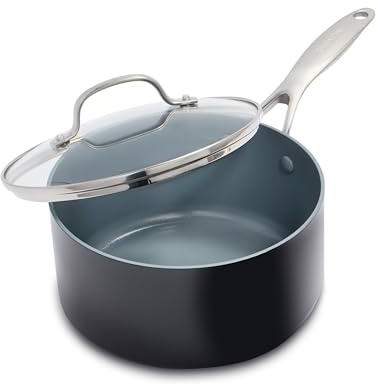 GreenPan Valencia Pro Hard Anodised Healthy Ceramic Non-Stick 18 cm / 2 Litre Saucepan with Lid, PFAS-Free, Induction, Oven Safe, Grey