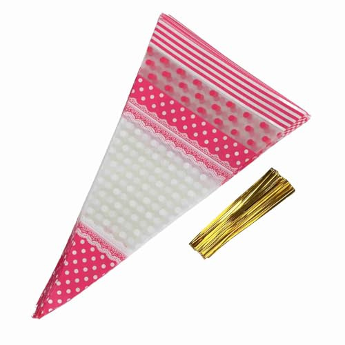 Süßigkeitentüten Zellophantüten Partytüten Kegel durchsichtig für Süßigkeiten 50Pcs (Rosa 17x30cm) - Zellglasbeutel