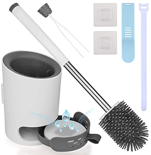 Escobilla WC Escobillas de Baño Silicona Cepillo Inoxidable con Portarrollos Escobillero de Secado Rápido Pinzas Gancho Adhesivo Elevador del Inodoro para Oficina Hogar y Juego Accesorios Baño