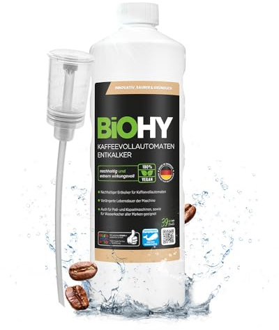 BiOHY Kaffeevollautomaten Entkalker (1l Flasche) + Dosierer | Flüssiger Entkalker für Kaffeemaschinen & Wasserkocher | effektiver Kalklöser für alle Marken | mit allen Geräten kompatibel