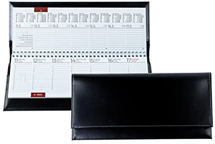 Delmon Vario – Calendrier de table 2021 Cambridge Top Grain Cuir Noir – Calendrier de bureau paysage avec 1 semaine sur 2 pages – Cuir véritable – Calendrier hebdomadaire – Calendrier de bureau &