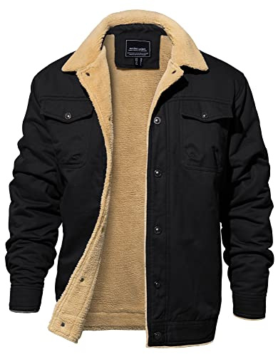 EKLENTSON Mens Winter Fleece Cotton Casual Work Cargo Jacket Black L