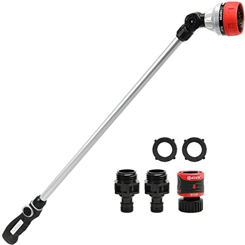 Eden 96618 Long Metal Garden Wand with 7 Watering Pattern, Thumb Control, Bundled with Quick Connect Starter Set