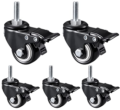 LIGUOYI Schwenkrollen Ø 1.5/2 / 2.5/3 Zoll Möbelrolle Mit Gewinde M8/M10/M12, Länge 25/30mm, Polyurethan+Metall Lenkrollen, Schwerlast 360°Drehbar Mit Bremse, Für Trolleys, Werkbank Rollen