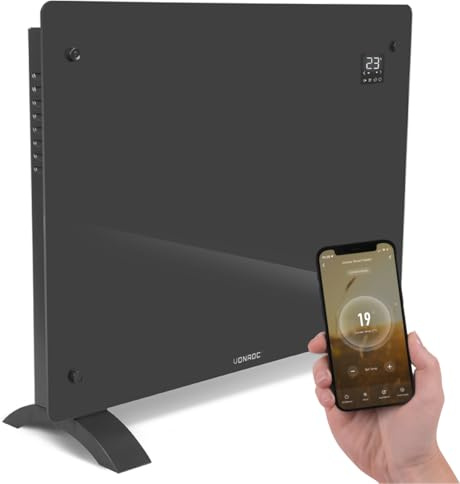 VONROC Elektroheizung energiesparend 1500W - Konvektor Heizung [18qm Räume] - Mobile Elektrische Heizung [App/Touch Steuerung] - Heizkörper 2in1 Wand-/Bodenmontage - Grau
