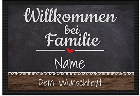 Print Royal Personalisierte Fußmatte mit Namen & Wunschtext - Willkommen bei Familie - Geschenke zum Einzug | rutschfest, 75x50cm mit Gummirand