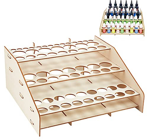 nbeads 3-Lagiger Farb- Und Pinselhalter Aus Holz, Wooden Craft & Brash Rack Holzmaserung Laminat Multi-Layer-Schreibtischständer, Halten Sie 50 Farbflasche Und 14 Pinsel