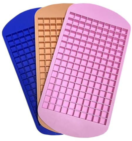 3PCS Mini Bacs à Glaçons Silicone,160 Grille Moule Carré en Silicone Mini Bac Cuisine Bar Moule Petit Outil de Fabrication de Glaçons 3 Bleu