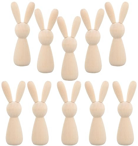 TEHAUX Zubehör Holzkaninchen-Stöpselpuppen-Figur Unvollendetes Holz Tierornament Ausschnitt Tischstatue Modell Desktop-Herzstück Für Kinder Diy-Malerei Heimbüro-Dekoration 10 Stück