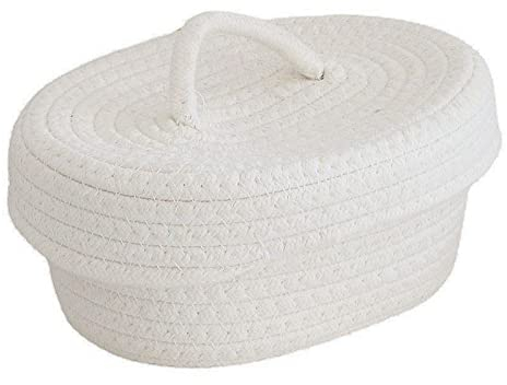 Cesta De Almacenamiento Decorativa Con Tapa, Tejida De Cuerda De Algodón - Bonita Cubo Organizador (Blanco)