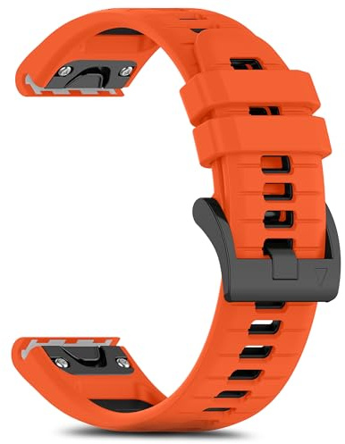 RoYiio Bracelet Silicone pour Garmin Quatix 8 47mm/Quatix 7 Pro/Tactix 8 47mm/Fenix8 47 mm/Fēnix 7Pro/6Pro Bracelets Respirant pour Epix 2/Descent G2/Fenix E (QuickFit 22mm, Orange Noir)
