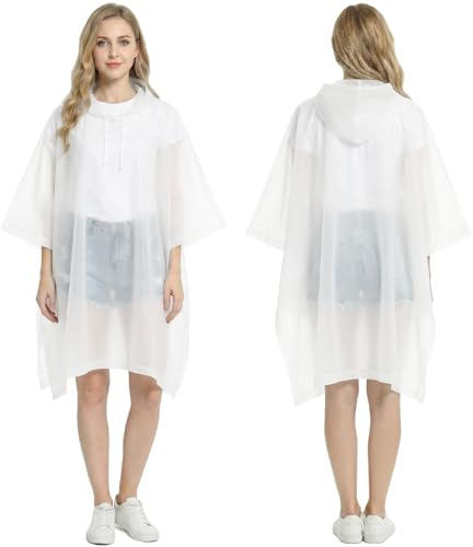 Kcmell Rain Poncho for Adult, 2 Pack White Portable Waterproof Rain Ponchos for Women and Men, Reusable EVA Raincoat Emergency Rainwear with Hood for Hiking, Traveling, Outdoor Activities