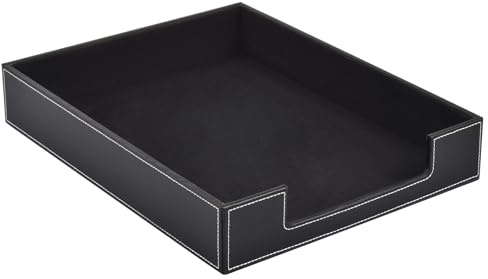 Dokumentenablage aus PU-Leder, 1-lagig, stapelbar, für Büro, Briefablage, Schreibtisch-Ablage, Dokumenten-Organizer, Halter (schwarz)
