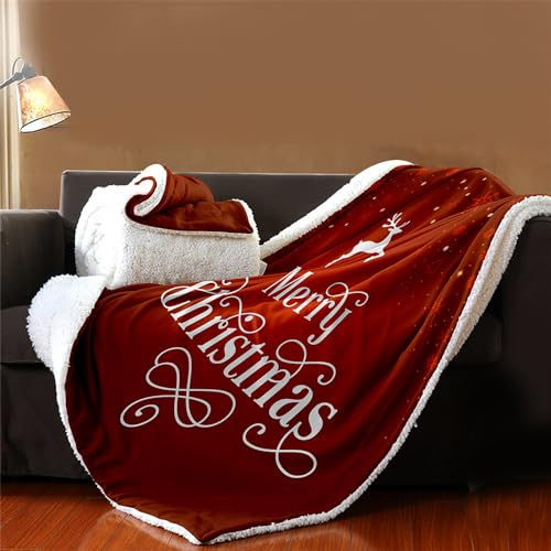 Odot Couvertures et Plaids, 3D Ambiance de Noël Couverture Polaire Moelleuse pour Adultes Enfants en Microfibre pour Canapé lit Sherpa Couverture (150x200cm,Noël Rouge)
